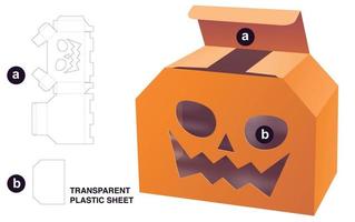 boîte chanfreinée en carton avec conception de modèle de découpe de fenêtre halloween au pochoir et maquette 3d vecteur