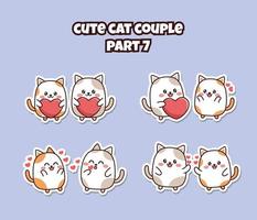ensemble de joli couple kawaii petit chat pour les médias sociaux autocollant emoji tombant amoureux émoticône vecteur
