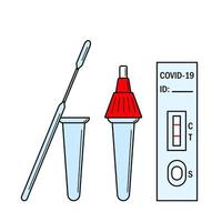 illustration d'instructions du kit de test d'antigène rapide atk covid. Manuel de test express personnel pcr épidémique omicron. icônes du kit de test à domicile covid-19. vecteur