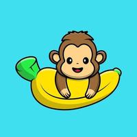 singe mignon sur l'illustration d'icônes vectorielles de dessin animé de fuit de banane. concept de dessin animé plat. adapté à tout projet créatif. vecteur