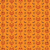 motif de fond halloween sans couture avec citrouille jack o lantern crâne chauve-souris fantôme citrouille os bonbons araignée couleur orange et jaune vecteur