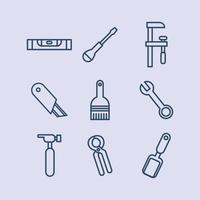 icônes de boîte à outils décrites en bleu vecteur