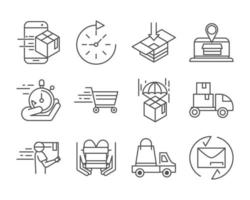 pack d'icônes de pictogramme de ligne de livraison express et de logistique vecteur