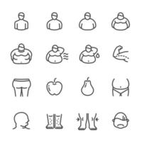 jeu d'icônes de ligne pictogramme niveau obésité vecteur