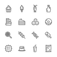 bonbons et desserts ligne jeu d'icônes de pictogramme vecteur