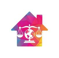 icône de vecteur de logo de concept de forme de maison de loi de globe. échelles sur la conception d'icône de globe.