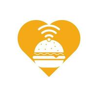 icône de vecteur de conception de logo de forme de coeur de burger de wifi. hamburger et symbole ou icône du signal wifi.