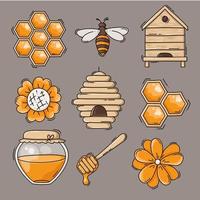 jolie collection d'icônes de miel et d'abeilles vecteur