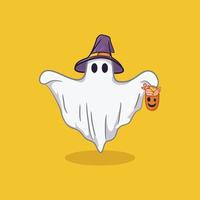 illustration d'un fantôme mignon sur un chapeau d'halloween avec un style d'icône de dessin animé vecteur