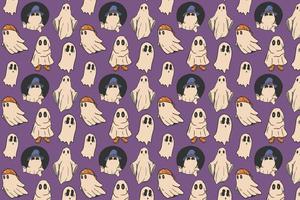motif de thème halloween avec illustration de fantôme mignon sur fond violet vecteur