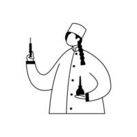 illustration vectorielle d'une infirmière avec une seringue à la main et un lavement. profession. style plat vecteur