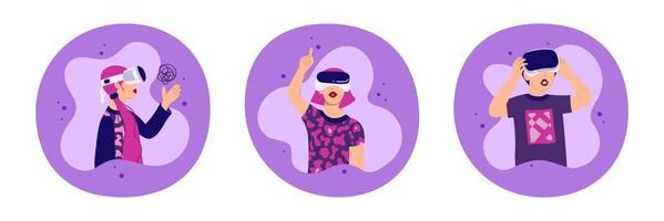 adolescents et filles portant des lunettes vr. le concept de métavers. technologies des jeux de réalité virtuelle. illustration vectorielle dans un style plat vecteur