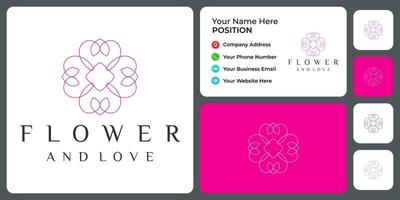 combinaison de conception de logo de fleur et d'amour avec un modèle de carte de visite. vecteur