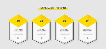 conception de modèle de présentation infographique d'entreprise avec couleur jaune, icône et 4 chiffres. adapté au diagramme de processus, aux présentations, à la mise en page du flux de travail, à la bannière, à l'organigramme vecteur