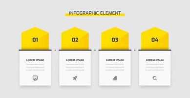 conception de modèle de présentation infographique d'entreprise avec couleur jaune, icône et 4 chiffres. adapté au diagramme de processus, aux présentations, à la mise en page du flux de travail, à la bannière, à l'organigramme vecteur