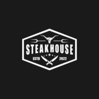 logo de l'emblème du restaurant steak house vintage hipster vecteur
