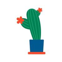 un pot bleu avec un cactus. illustration vectorielle isolée dans un style plat sur fond blanc vecteur