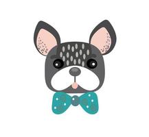 joli visage de bouledogue chiot frenchie. jeu de vecteur de dessin animé