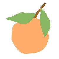 mandarine entière avec des feuilles dans un style plat dessiné à la main. fruit de vecteur isolé sur fond blanc