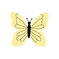 joli papillon moderne dans un style plat dessiné à la main. illustration vectorielle isolée sur fond blanc. papillon insecte jaune coloré vecteur