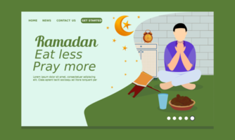 page de destination du ramadan avec un homme priant avant de rompre le jeûne