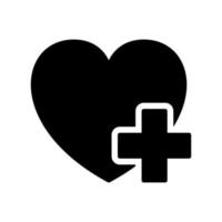 coeur avec icône silhouette plus. notion de don. pictogramme noir de charité et d'aide humanitaire. icône d'assistance médicale. illustration vectorielle isolée. vecteur