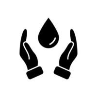 main protégeant l'icône de la silhouette de l'eau. icône à deux mains et goutte. économie et protection de l'eau. signe pour l'écologie. illustration vectorielle. vecteur