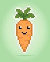 Kawaii carotte pixel 8 bits. légumes pour les actifs de jeu en illustration vectorielle. vecteur