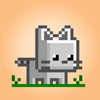 pixel 8 bits un chat est. animal pour les actifs de jeu en illustration vectorielle. vecteur