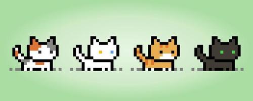collection de chat pixel 8 bits. animaux pour les actifs de jeu en illustration vectorielle. vecteur