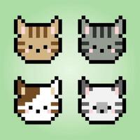 visage de chat pixel 8 bits. animaux pour les actifs de jeu en illustration vectorielle. vecteur