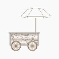 illustration vectorielle de chariot de nourriture simple en bois mobile isolé modifiable avec parapluie dans le style de contour pour le concept lié aux affaires de nourriture et de boisson vecteur