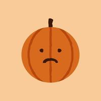 emote triste citrouille d'halloween, visage orange inquiet avec un léger froncement de sourcils, un léger degré d'inquiétude, de déception ou de tristesse. vacances d'octobre jack o lantern vecteur isolé