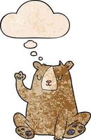 dessin animé ours agitant et bulle de pensée dans le style de motif de texture grunge vecteur