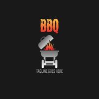 logo barbecue avec logotype bbq et concept de feu en combinaison avec une spatule vecteur