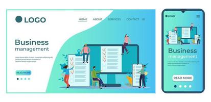 business-management.people comparent leurs projets.template pour l'interface utilisateur de la page d'accueil du site.landing page template.the adaptive design of the smartphone.vector illustration. vecteur