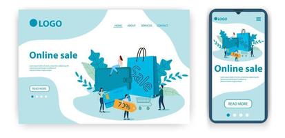 vente en ligne.modèle pour l'interface utilisateur de la page d'accueil du site Web.modèle de page d'accueil.la conception adaptative du smartphone.illustration vectorielle. vecteur