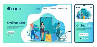 vente en ligne.modèle pour l'interface utilisateur de la page d'accueil du site Web.modèle de page d'accueil.la conception adaptative du smartphone.illustration vectorielle. vecteur