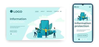 protection des informations.modèle pour l'interface utilisateur de la page d'accueil du site Web.modèle de page d'accueil.la conception adaptative du smartphone.illustration vectorielle. vecteur