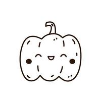 citrouille mignonne et drôle isolée sur fond blanc. illustration vectorielle dessinée à la main dans un style doodle. personnage kawaï. parfait pour les cartes, les décorations, les logos et les dessins d'halloween. vecteur