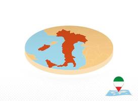 carte d'italie conçue dans un style isométrique, carte de cercle orange. vecteur