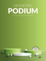 concept d'affichage de produit géométrique, podium de cylindre vert et blanc en trois étapes avec ballon sur fond vert, illustration vectorielle vecteur
