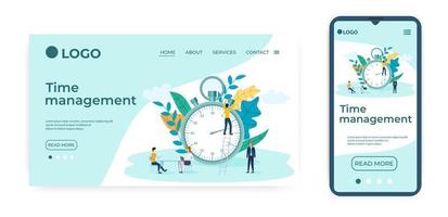 time-management.template pour l'interface utilisateur de la page d'accueil du site web.landing page template.the adaptive design of the smartphone.vector illustration. vecteur