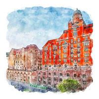 stockholm suède croquis aquarelle illustration dessinée à la main vecteur