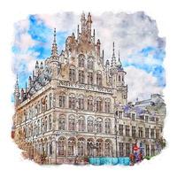 leuven belgique croquis aquarelle illustration dessinée à la main vecteur