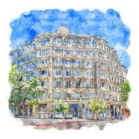 barcelone espagne croquis aquarelle illustration dessinée à la main vecteur