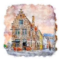 brugge belgique croquis aquarelle illustration dessinée à la main vecteur