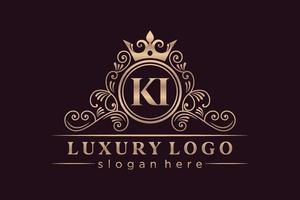 ki lettre initiale or calligraphique féminin floral monogramme héraldique dessiné à la main antique style vintage luxe logo design vecteur premium