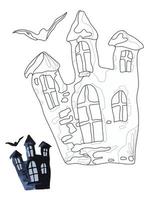 ancien château mystique en style doodle, livre de coloriage, page de coloriage pour enfants et adultes vecteur