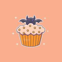 cupcake de chauve-souris de dessin animé mignon en illustration vectorielle vecteur